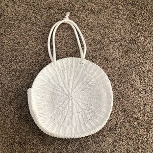 French Connection White Round Woven Tote